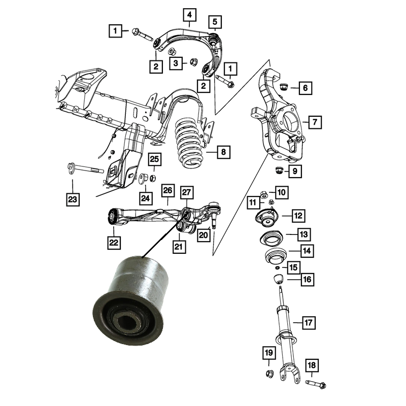 TULEJA WAHACZA DOLNEGO PRZEDNIEGO PRZÓD ŚRODKOWA DO AMORTYZATORA JEEP COMMANDER GRAND CHEROKEE 05-10