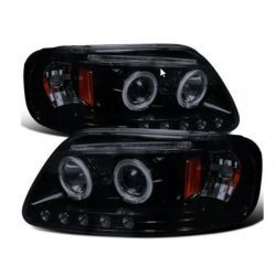 GLOSSY BLACK HALO RING LED PROJECTOR HEADLIGHTS LAMPS FORD F-150 97-03