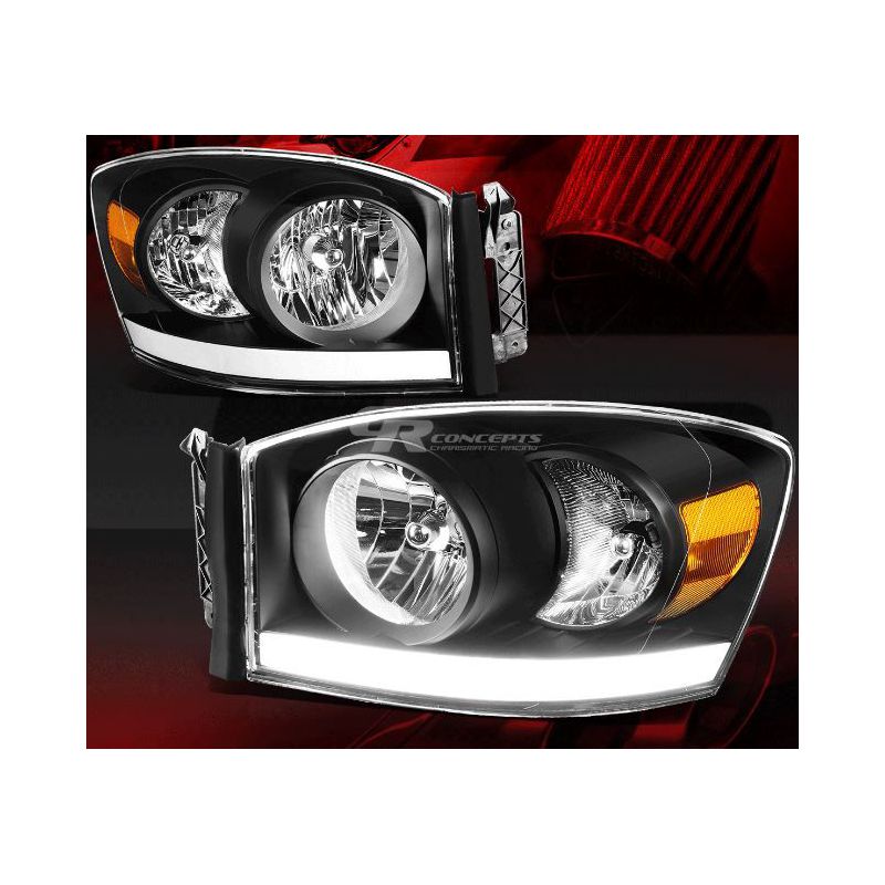 BLACK AMBER LED DRL BAR HEADLIGHTS LH+RH DODGE RAM 1500 06-09